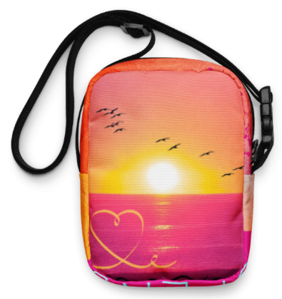 Create and Enjoy the Golden Hour Shoulder Bag - Wearable Art Crossbody Bag for Women - Bold Two Sided Fluid Art and Sunset Print Utility Bag