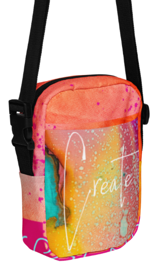 Create and Enjoy the Golden Hour Shoulder Bag - Wearable Art Crossbody Bag for Women - Bold Two Sided Fluid Art and Sunset Print Utility Bag