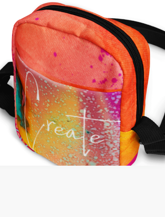 Create and Enjoy the Golden Hour Shoulder Bag - Wearable Art Crossbody Bag for Women - Bold Two Sided Fluid Art and Sunset Print Utility Bag