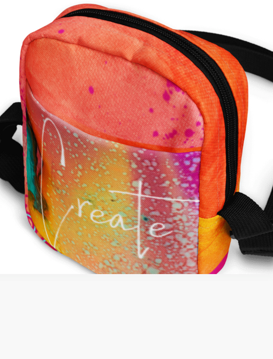 Create and Enjoy the Golden Hour Shoulder Bag - Wearable Art Crossbody Bag for Women - Bold Two Sided Fluid Art and Sunset Print Utility Bag