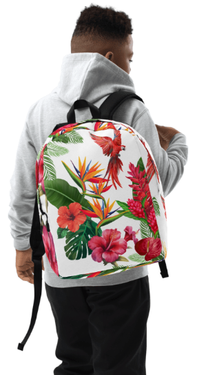 Scarlet Macaw Tropical Paradise Minimalist Backpack - Wearable Art Backpack for Women - Bold Tropical Print Backpack