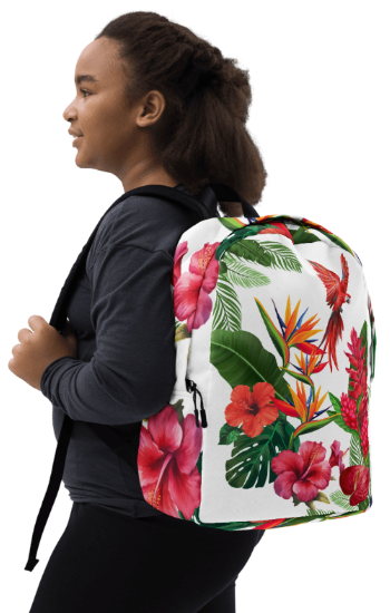 Scarlet Macaw Tropical Paradise Minimalist Backpack - Wearable Art Backpack for Women - Bold Tropical Print Backpack