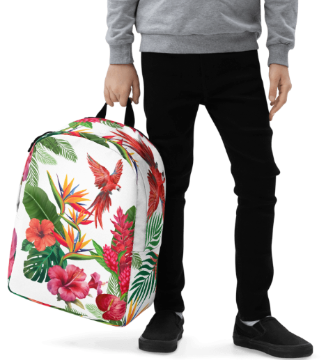 Scarlet Macaw Tropical Paradise Minimalist Backpack - Wearable Art Backpack for Women - Bold Tropical Print Backpack
