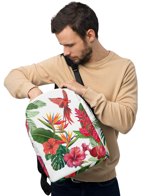 Scarlet Macaw Tropical Paradise Minimalist Backpack - Wearable Art Backpack for Women - Bold Tropical Print Backpack