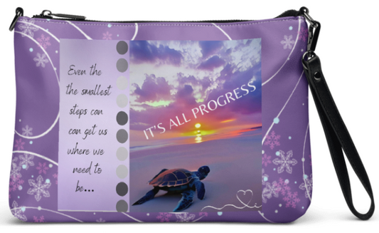 It's All Progress Wristlet - Wearable Art Wristlet for Women - Bold Purple Sunset Sea Turtle Inspirational Print Wristlet Bag