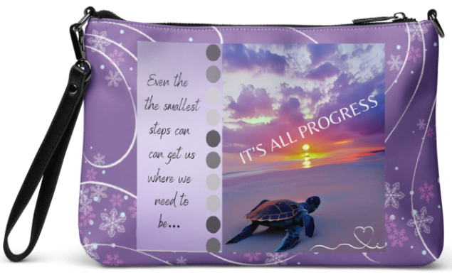 It's All Progress Wristlet - Wearable Art Wristlet for Women - Bold Purple Sunset Sea Turtle Inspirational Print Wristlet Bag