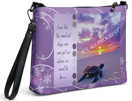 It's All Progress Wristlet - Wearable Art Wristlet for Women - Bold Purple Sunset Sea Turtle Inspirational Print Wristlet Bag