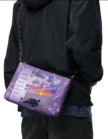 It's All Progress Wristlet - Wearable Art Wristlet for Women - Bold Purple Sunset Sea Turtle Inspirational Print Wristlet Bag