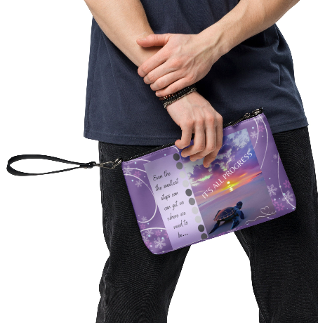 It's All Progress Wristlet - Wearable Art Wristlet for Women - Bold Purple Sunset Sea Turtle Inspirational Print Wristlet Bag