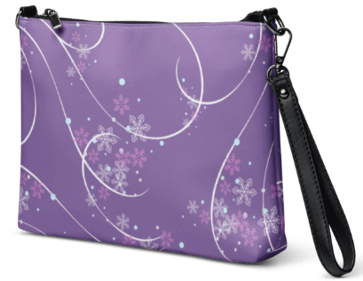 Purple Snowflake Swirl Wristlet Clutch - Elegant Art Bag - Dreamy Floral Purse - Wearable Art Clutch for Women - Feminine Gift for Her