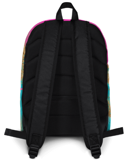 Go For It Girl All Over Print Backpack - Wearable Art Backpack for Women - Bold Teal Pink and Gold Empowerment Print Backpack