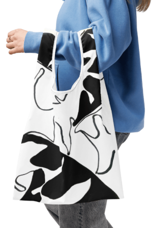 Elephant Leaf Up Close Shopping Bag - Original Art Reusable Bag for Women - Bold Black and White Elephant Leaf Drawing Print Shopping Bag by Debbie Kingsley