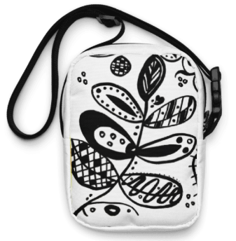 The Black and White Ink Garden Shoulder Bag - Original Art Crossbody Bag for Women - Bold Black and White Botanical Drawing Print Utility Bag by Debbie Kingsley