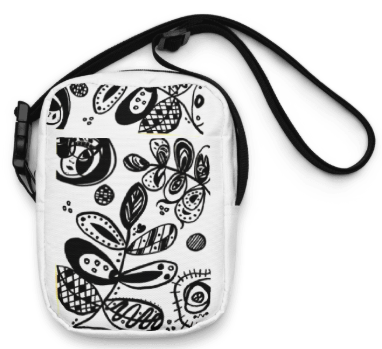 The Black and White Ink Garden Shoulder Bag - Original Art Crossbody Bag for Women - Bold Black and White Botanical Drawing Print Utility Bag by Debbie Kingsley