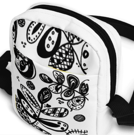 The Black and White Ink Garden Shoulder Bag - Original Art Crossbody Bag for Women - Bold Black and White Botanical Drawing Print Utility Bag by Debbie Kingsley