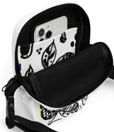 The Black and White Ink Garden Shoulder Bag - Original Art Crossbody Bag for Women - Bold Black and White Botanical Drawing Print Utility Bag by Debbie Kingsley