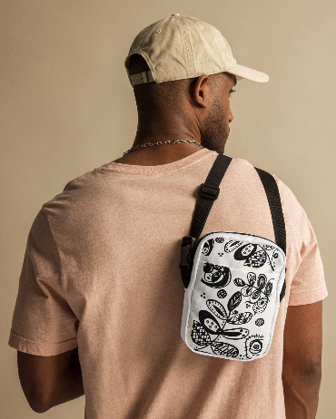 The Black and White Ink Garden Shoulder Bag - Original Art Crossbody Bag for Women - Bold Black and White Botanical Drawing Print Utility Bag by Debbie Kingsley