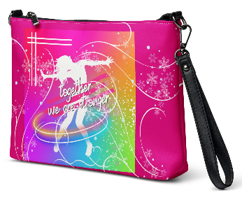 Stronger Together Rainbow Dancer Winter Edition Shoulder Bag/Wristlet - Wearable Art Wristlet for Women - Bold Rainbow and Snowflake Print Wristlet Bag