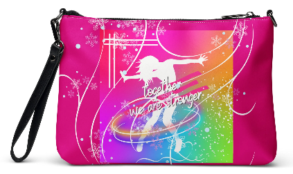 Stronger Together Rainbow Dancer Winter Edition Shoulder Bag/Wristlet - Wearable Art Wristlet for Women - Bold Rainbow and Snowflake Print Wristlet Bag