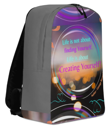 Life is Not About Finding Yourself Backpack — Bold Bokeh Light and Swirl Art Bag in Purple Teal and Gold for Women Who Have Stopped Searching and Started Creating Who They Are