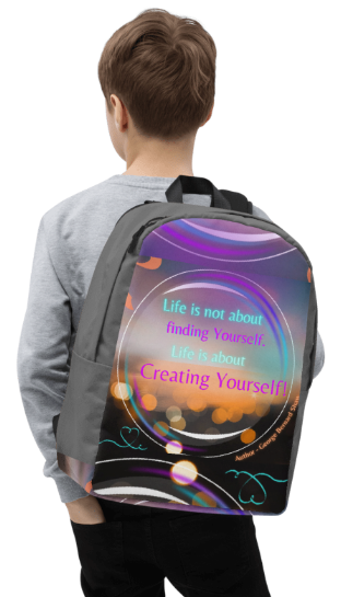 Life is Not About Finding Yourself Backpack — Bold Bokeh Light and Swirl Art Bag in Purple Teal and Gold for Women Who Have Stopped Searching and Started Creating Who They Are