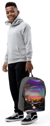 Life is Not About Finding Yourself Backpack — Bold Bokeh Light and Swirl Art Bag in Purple Teal and Gold for Women Who Have Stopped Searching and Started Creating Who They Are