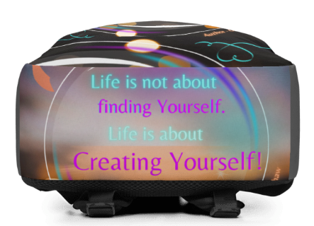 Life is Not About Finding Yourself Backpack — Bold Bokeh Light and Swirl Art Bag in Purple Teal and Gold for Women Who Have Stopped Searching and Started Creating Who They Are