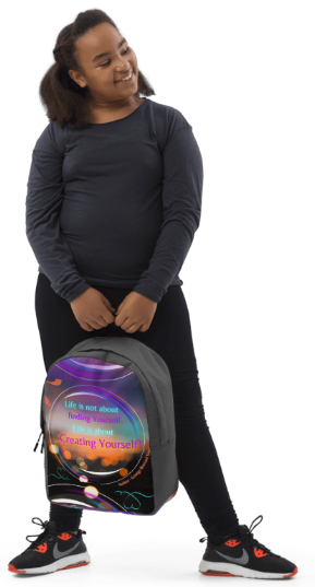 Life is Not About Finding Yourself Backpack — Bold Bokeh Light and Swirl Art Bag in Purple Teal and Gold for Women Who Have Stopped Searching and Started Creating Who They Are