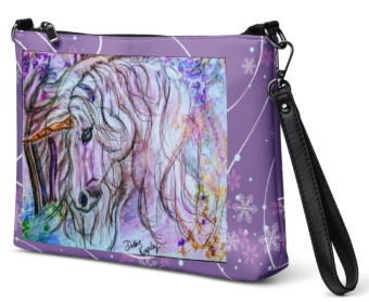 Rainbow Unicorn Wristlet - Original Art Wristlet for Women - Bold Lavender Rainbow Unicorn Painting Print Wristlet by Debbie Kingsley