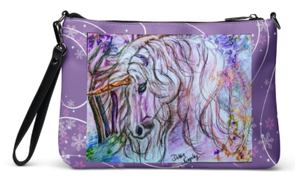 Rainbow Unicorn Wristlet - Original Art Wristlet for Women - Bold Lavender Rainbow Unicorn Painting Print Wristlet by Debbie Kingsley