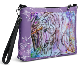 Rainbow Unicorn Wristlet - Original Art Wristlet for Women - Bold Lavender Rainbow Unicorn Painting Print Wristlet by Debbie Kingsley