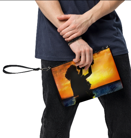 Island Girl at Sunset Wristlet - Original Art Wristlet for Women - Bold Warm Sunset Hula Dancer Silhouette Print Wristlet by Debbie Kingsley