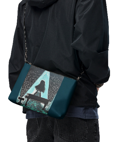The Moment She Believed In Herself Shoulder Bag Wristlet Clutch Bag — Original Hand Painted Piano Spotlight Art Bag in Deep Teal and Black for Women Who Kept Going Even When They Were Scared