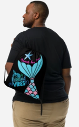Mermaid Vibes Mermaids Have Power Drawstring Bag — Bold Black Teal and Pink Mermaid Tail Art Bag for Women Who Know Their Power Runs as Deep as the Ocean