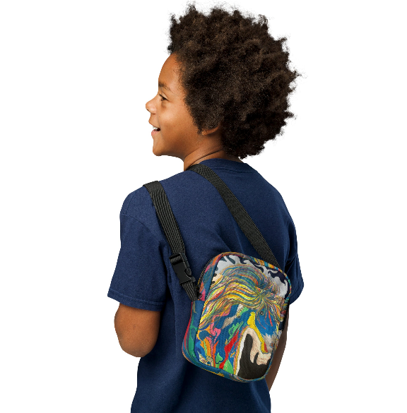 A Horse of a Different Kind Shoulder Bag — Original Art Crossbody Bag by Debbie Kingsley, Bold Rainbow Horse Painting, Two Sided Wearable Art Bag for Women