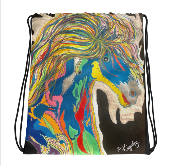 A Horse of a Different Kind Drawstring Bag — Original Hand Painted Rainbow Mane Art Bag for Women Who Are Simply Not Like Everyone Else and Have Never Wanted to Be
