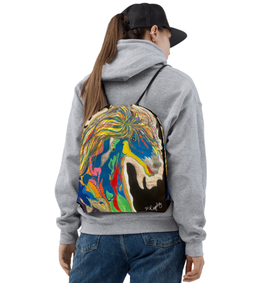 A Horse of a Different Kind Drawstring Bag — Original Hand Painted Rainbow Mane Art Bag for Women Who Are Simply Not Like Everyone Else and Have Never Wanted to Be