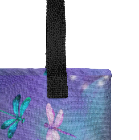 Dragonfly Forest Beach Tote Bag - Wearable Art Tote Bag for Women - Bold Magical Dragonfly and Crystal Print Beach Bag