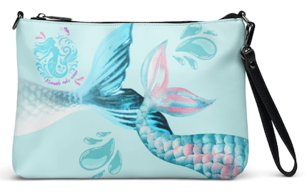 Mermaid Tails in Mint Wristlet - Wearable Art Wristlet for Women - Soft Mint Teal and Pink Mermaid Tail Print Wristlet Bag