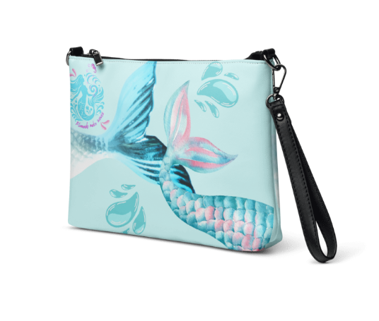 Mermaid Tails in Mint Wristlet - Wearable Art Wristlet for Women - Soft Mint Teal and Pink Mermaid Tail Print Wristlet Bag