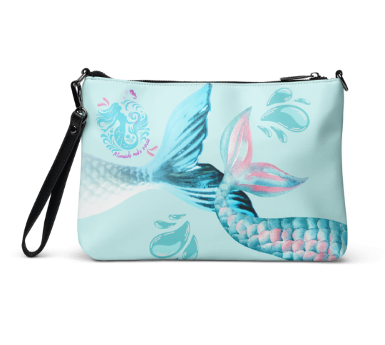 Mermaid Tails in Mint Wristlet - Wearable Art Wristlet for Women - Soft Mint Teal and Pink Mermaid Tail Print Wristlet Bag