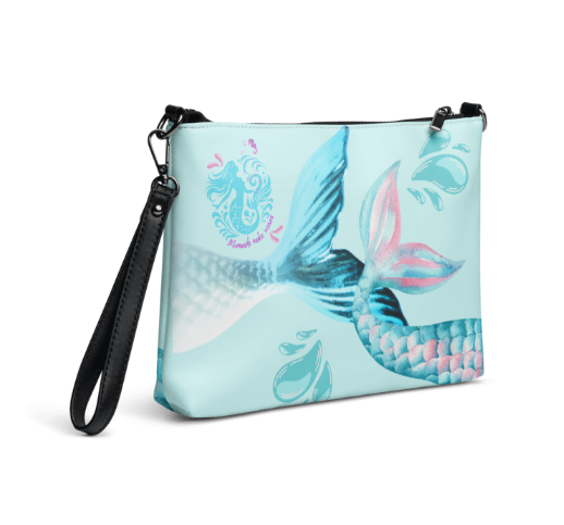Mermaid Tails in Mint Wristlet - Wearable Art Wristlet for Women - Soft Mint Teal and Pink Mermaid Tail Print Wristlet Bag