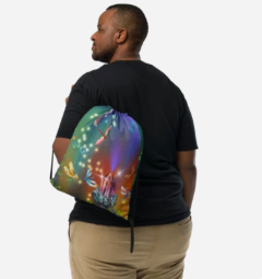 Dragonfly Forest Drawstring Bag — Magical Dragonfly and Crystal Art Drawstring Bag for Women, Enchanted Forest Wearable Art Gym Bag, Bold Colorful Dragonfly Bag