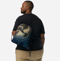 Only the Moon Gets to See Her Glow Drawstring Bag — Original Ocean Painting by Debbie Kingsley, Whale Tail Mother of Pearl Moonlit Sea Art Bag, Wearable Art Drawstring Bag for Women