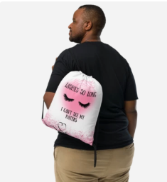 Lashes So Long Drawstring Bag — Bold Lash Art Bag with Sassy Hater Proof Quote in Pink and White for Women Who Are Unbothered Confident and Completely Over the Drama
