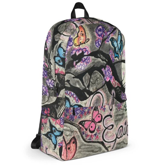Life Is Epic Backpack — Original Art Backpack by Debbie Kingsley, Charcoal Butterfly and Wisteria Painting, Wearable Art Backpack for Women