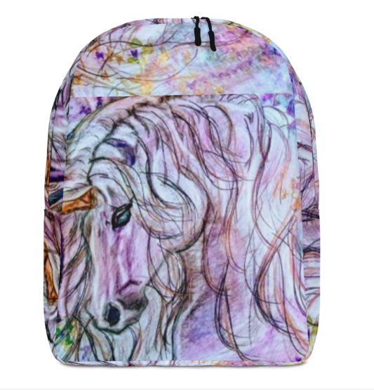 Rainbow Unicorn Minimalist Backpack — Original Unicorn Art Backpack by Debbie Kingsley, Soft Watercolor Unicorn Painting Backpack, Wearable Art Backpack for Women and Girls