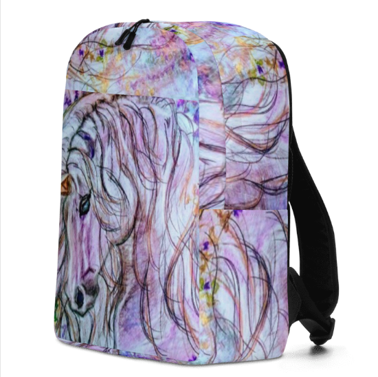 Rainbow Unicorn Minimalist Backpack — Original Unicorn Art Backpack by Debbie Kingsley, Soft Watercolor Unicorn Painting Backpack, Wearable Art Backpack for Women and Girls
