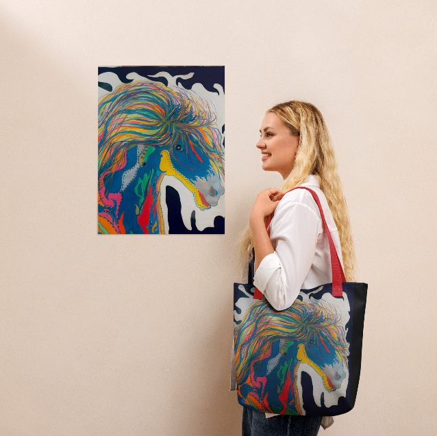 A Horse of a Different Kind Beach Tote Bag - Original Art Tote Bag for Women - Bold Colorful Abstract Horse Painting Print Tote Bag by Debbie Kingsley