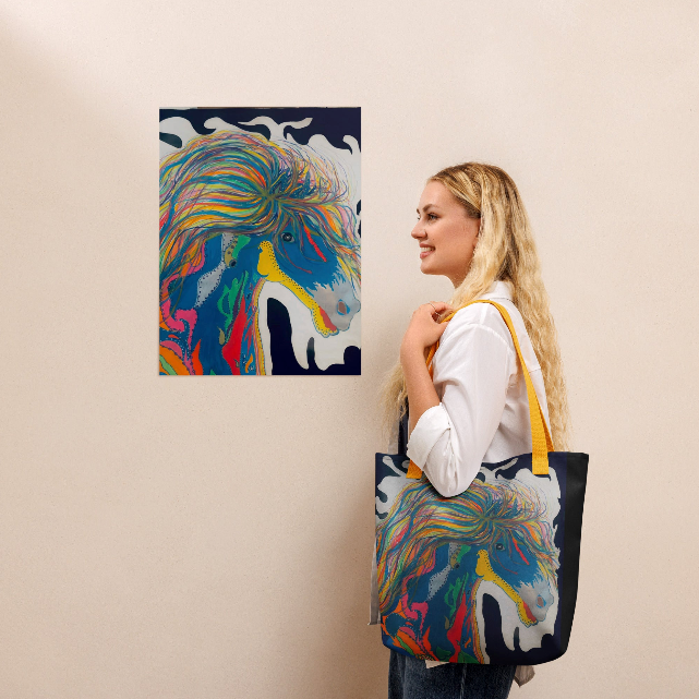 A Horse of a Different Kind Beach Tote Bag - Original Art Tote Bag for Women - Bold Colorful Abstract Horse Painting Print Tote Bag by Debbie Kingsley